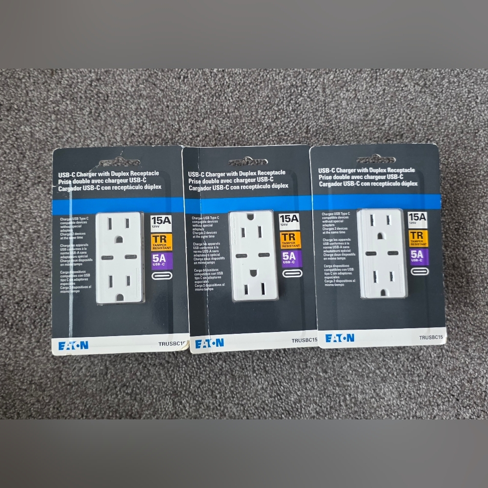 Easton Duplex Receptacle With 2 USB-C Charger, 3PK